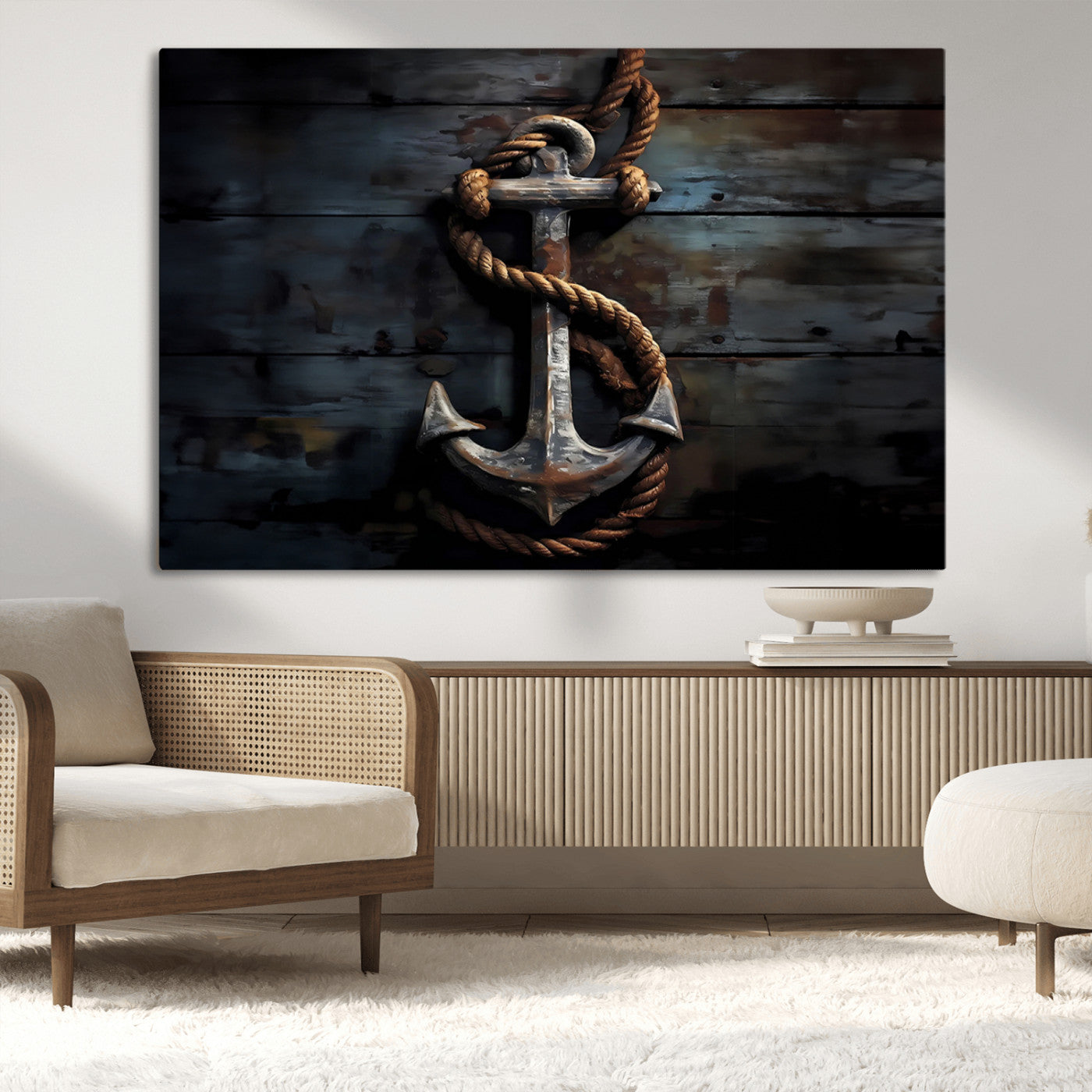 MGV-CV-36X24 - 3 Panel Grunge Abstract Anchor Wall Art Canvas Print Set