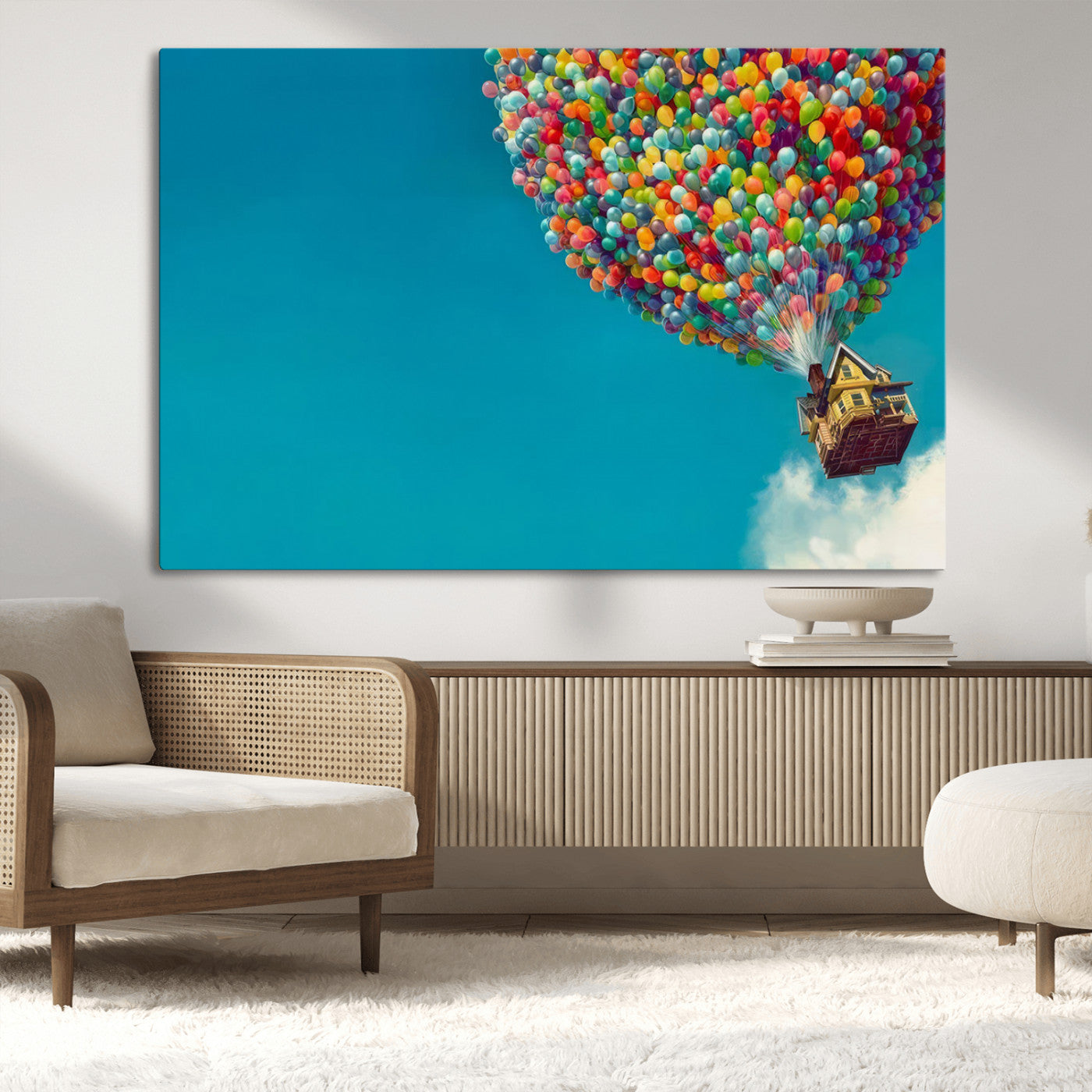 MGV-CV-36X24 - Carl Fredricksen, Up Movie Wall Art, Colorful Balloon House Art | Whimsical Wall Decor for Living