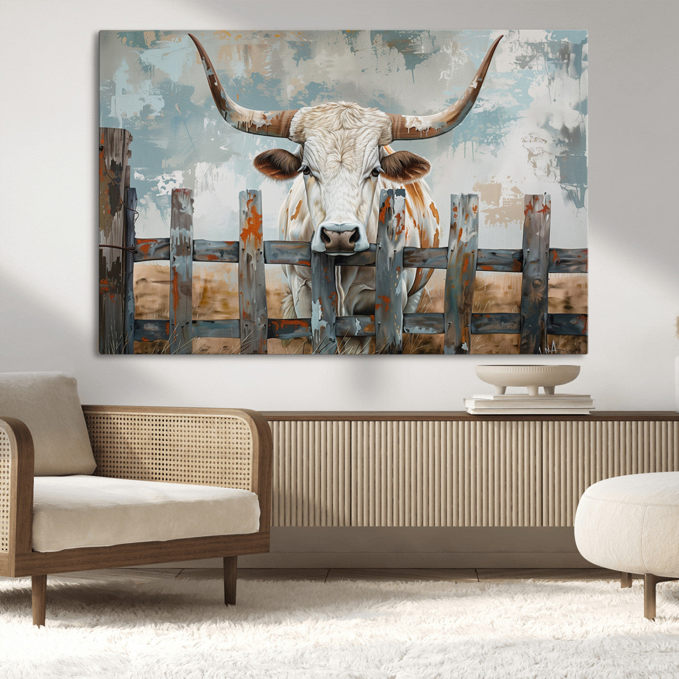 MGV-CV-36X24 - Vintage Cow Wall Art Canvas Print for Farmhouse Wall Decor Theme, Cattle Wall Art Print