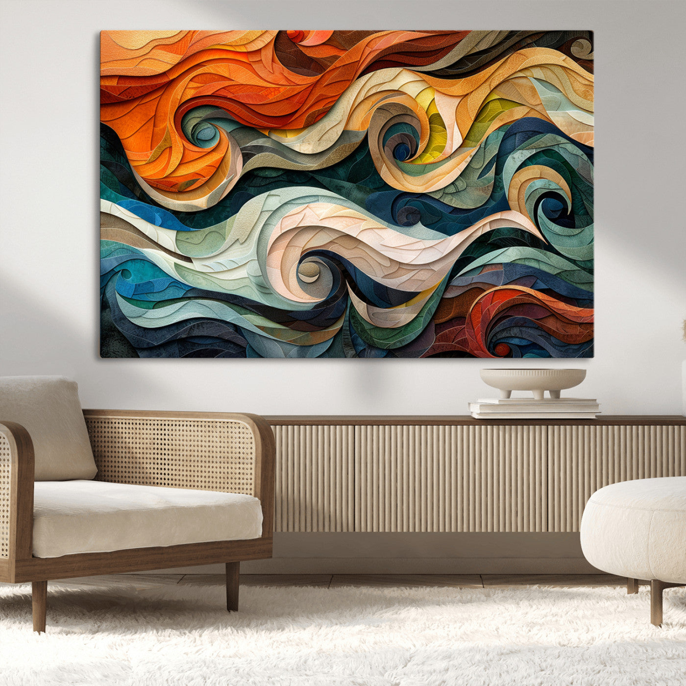 MGV-CV-36X24 - Abstract Wave Wall Art | Ready to Hang Framed Canvas Print | Vibrant Home Decor for Modern Spaces