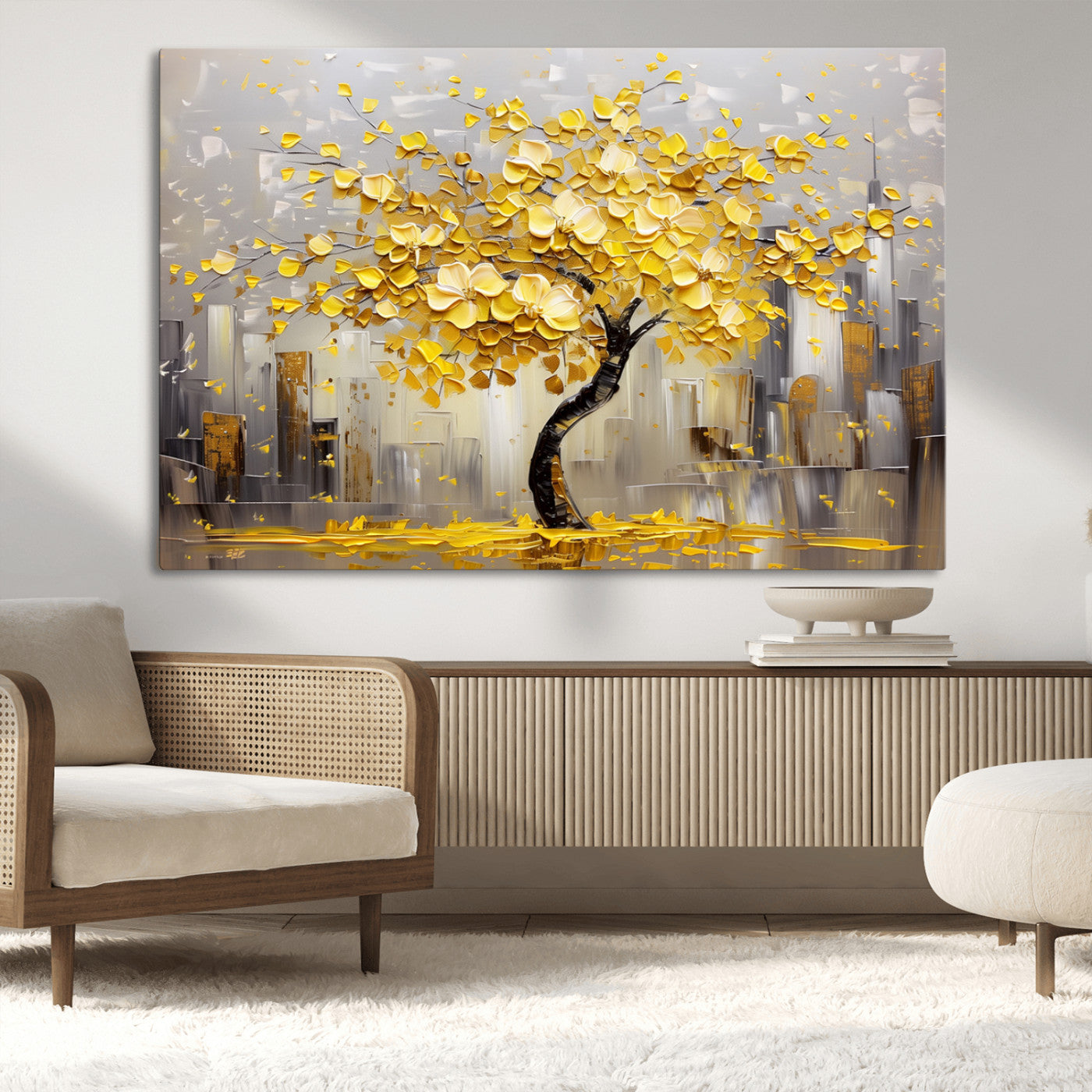 -Golden Tree Canvas Print | Abstract Wall Art for Modern Homes | Ready to Hang Framed Artwork