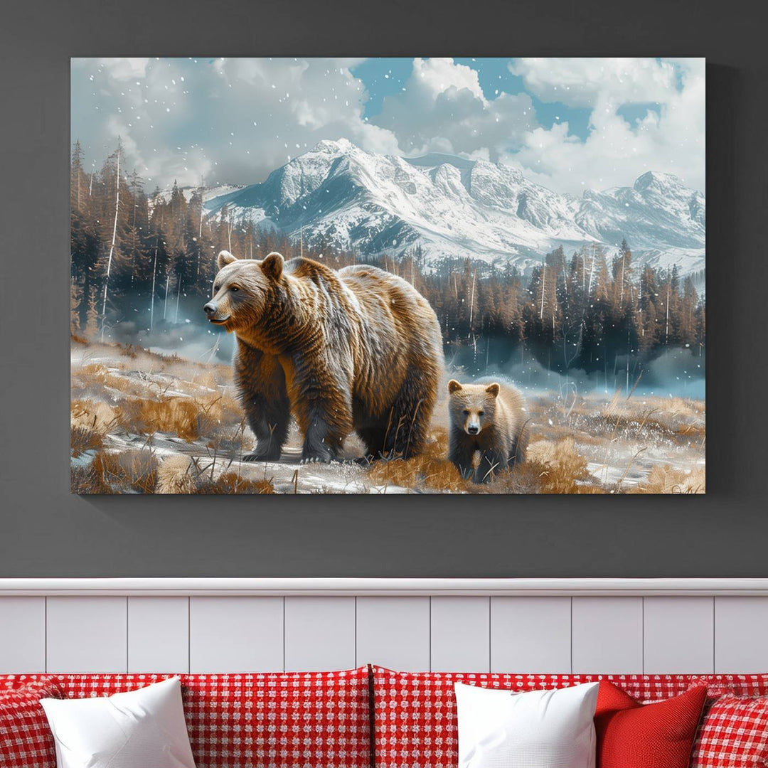 Bear and Baby Bear Wall Art Canvas Print is perfect nursery decor.