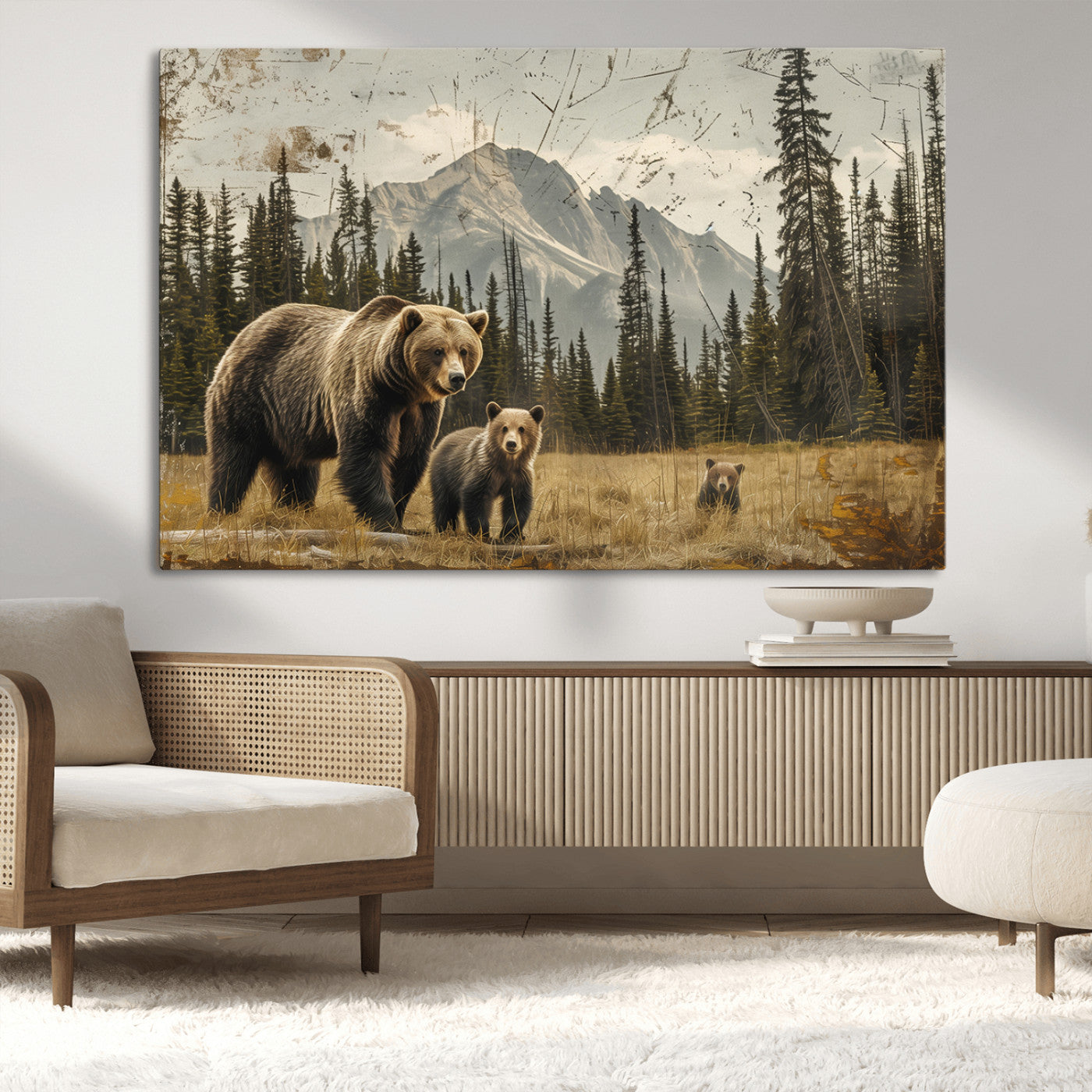 MGV-CV-36X24 - Rustic Grizzly 399 Bear Family Wall Art Canvas Print