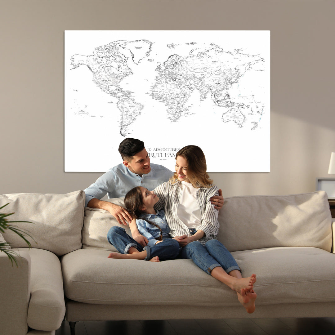 Personalized World Map Wall Art Canvas Print - Custom Push Pin Travel Map Canvas - Framed Map Print for Travel Lover Gift