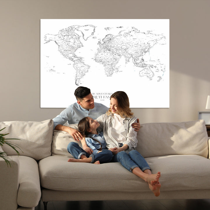 Personalized World Map Wall Art Canvas Print - Custom Push Pin Travel Map Canvas - Framed Map Print for Travel Lover Gift