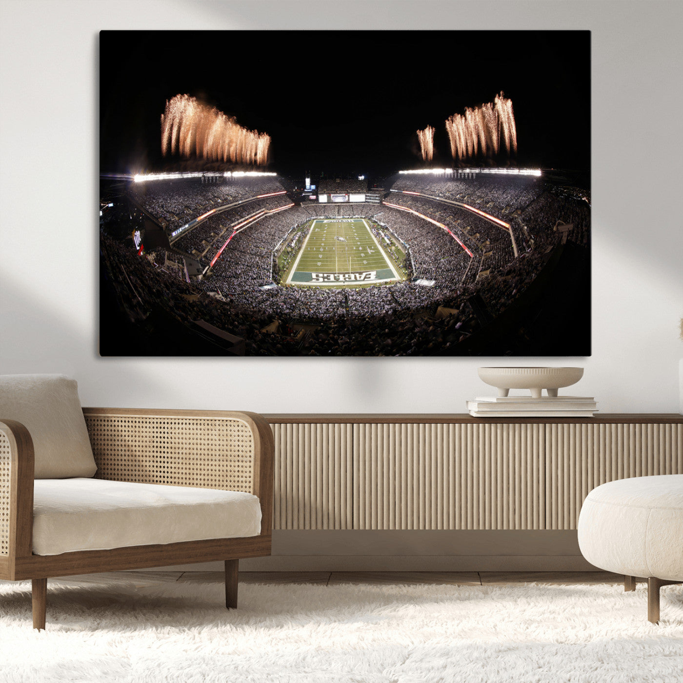 48893-MGV-CV-36X24-Eagles Field Stadium Wall Art - Lincoln Financial Field Fireworks Game Triple Canvas Wall Art -