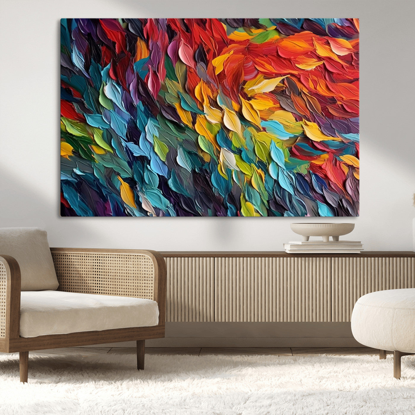 -Vibrant Abstract Leaf Wall Art Canvas Print | Bold Colorful Canvas for Living Room or Office | Ready