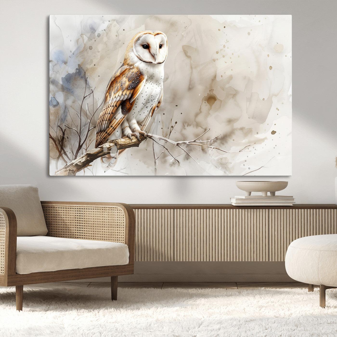 MGV-CV-36X24 - Barn Owl Wall Art | Watercolor Canvas Print | Perfect for Farmhouse Wall Decor | Ready to Hang
