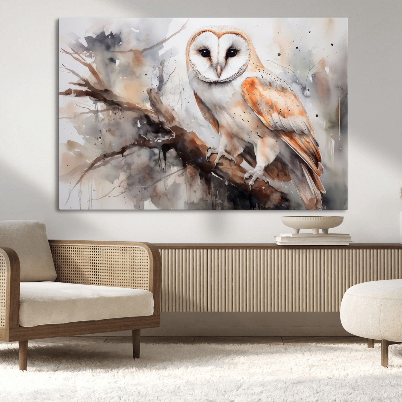 MGV-CV-36X24 - Barn Owl Wall Art | Watercolor Barn Owl Canvas Print | Perfect for Farmhouse Wall Decor | Ready to