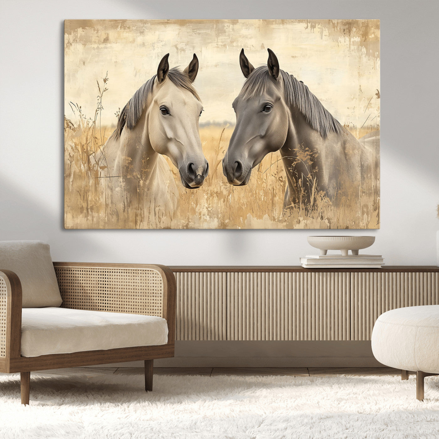 MGV-CV-36X24 - Chines Ink Style Grunge Horses Wall Art Canvas Print