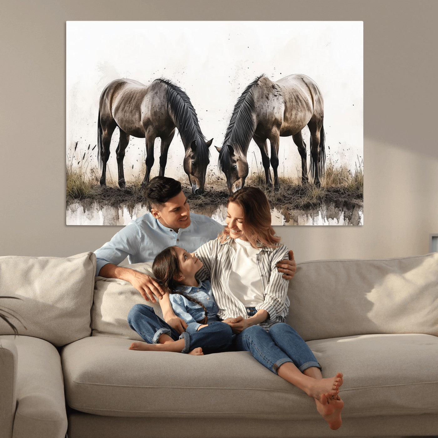 71729-MGV-CV-36X24-Chines Ink Style Horses Wall Art Canvas Print