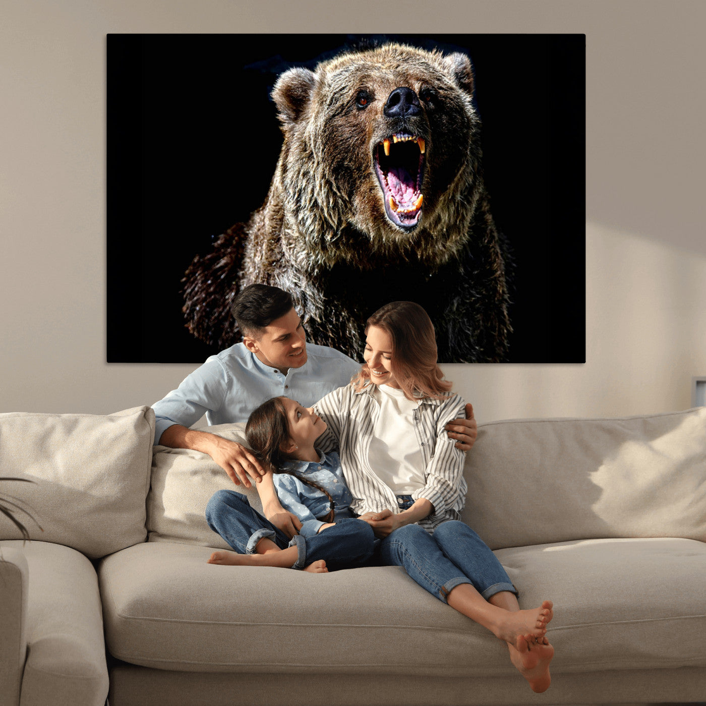 17625-MGV-CV-36X24-Grizzly Bear Canvas Print | Wildlife Wall Art for Cabin Decor | Ready to Hang Framed