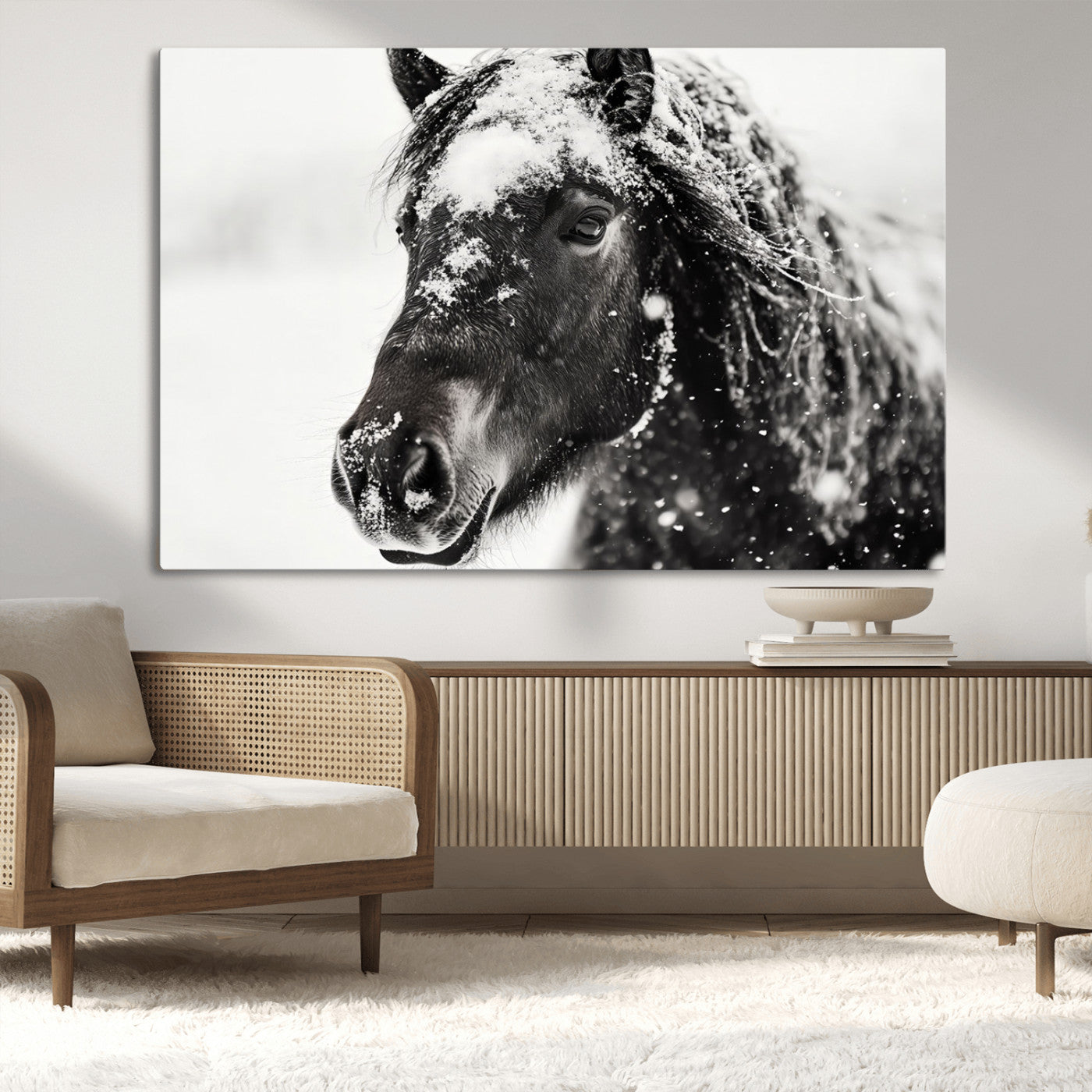 MGV-CV-36X24 - Framed Black and White Horse Wall Art | Ready to Hang and Framed | Farmhouse and Western Wall Decor