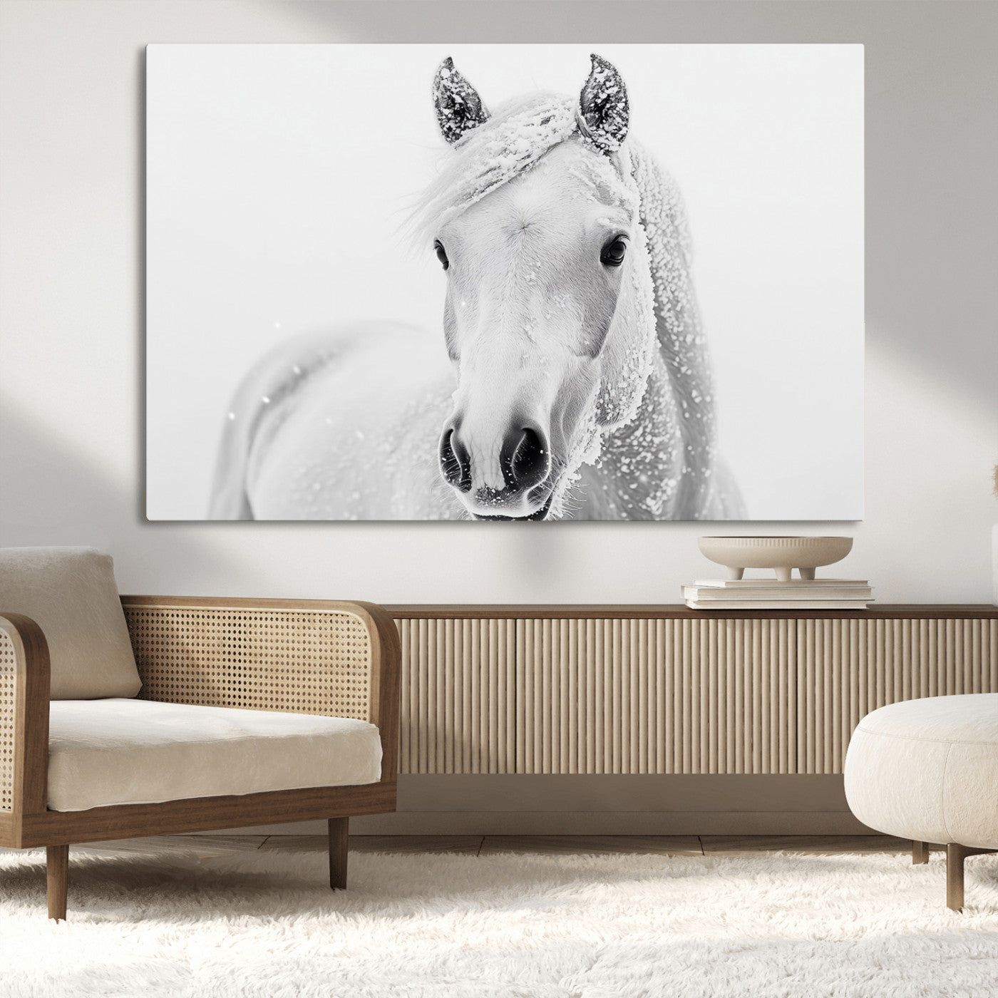 MGV-CV-36X24 - Majestic White Horse Wall Art | Ready to Hang and Framed | Farmhouse Wall Decor for Living Room