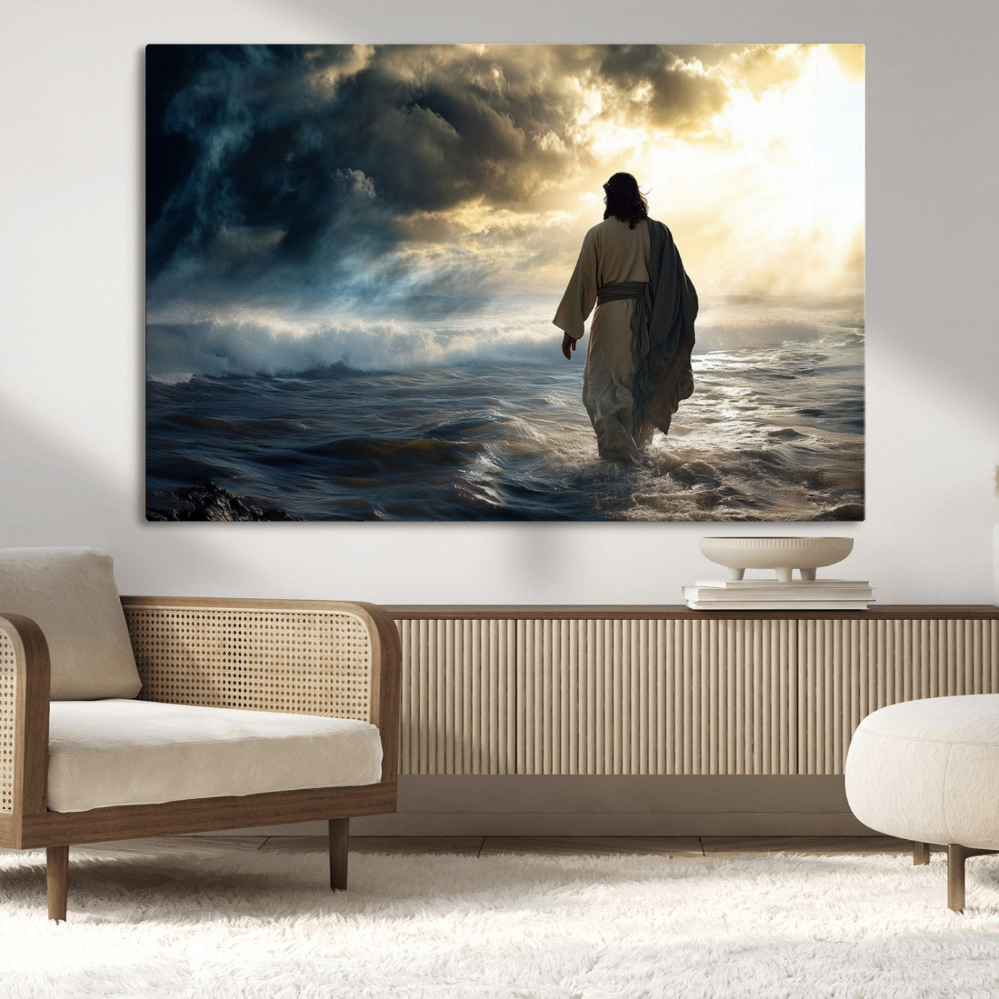 MGV-CV-36X24 - Jesus Walking on Water Wall Art | Canvas Print | Ready to Hang | Christian Home Decor | Spiritual