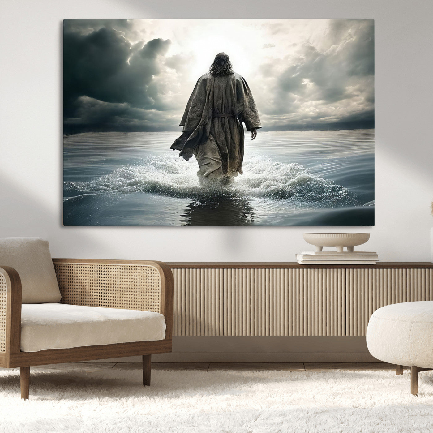 MGV-CV-36X24 - Jesus Walking on Water Wall Art | Canvas Print | Ready to Hang | Christian Home Decor | Spiritual