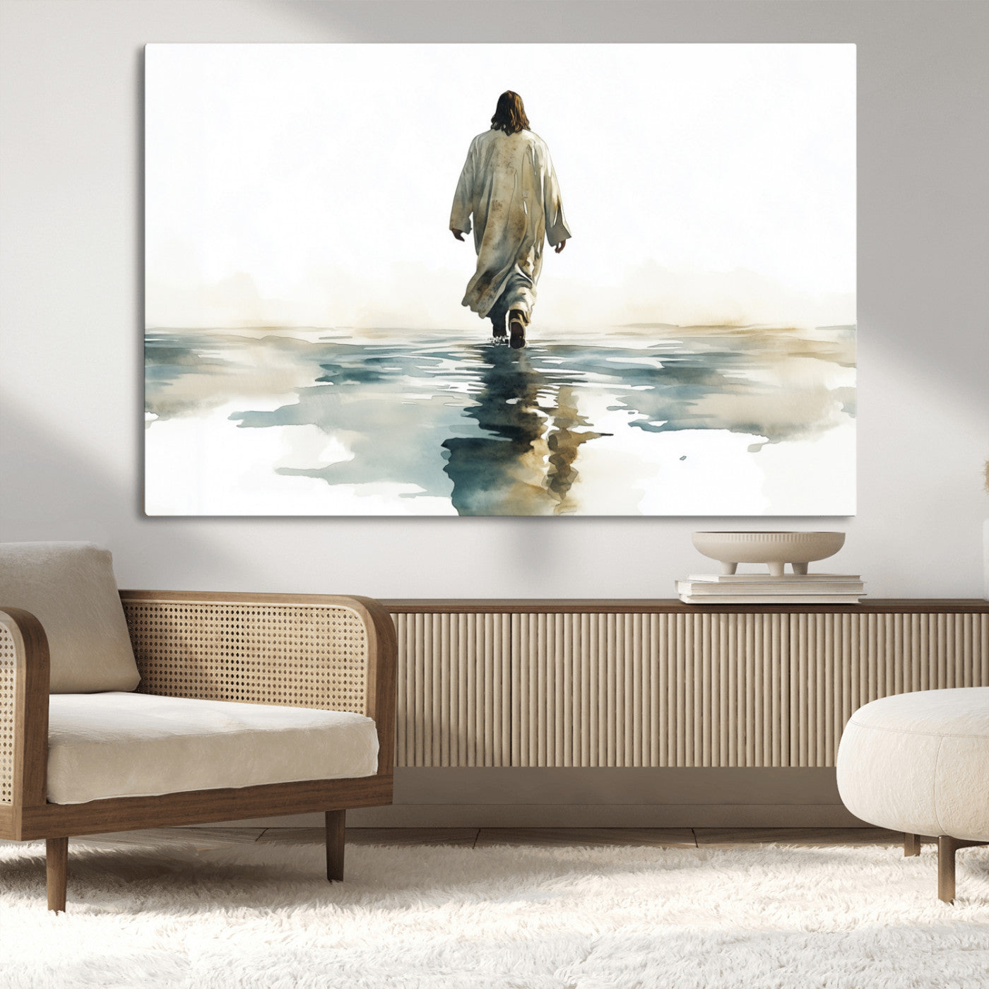 MGV-CV-36X24 - Abstract Jesus Wall Art Canvas Print, Christian Wall Art, Jesus Christ Walking