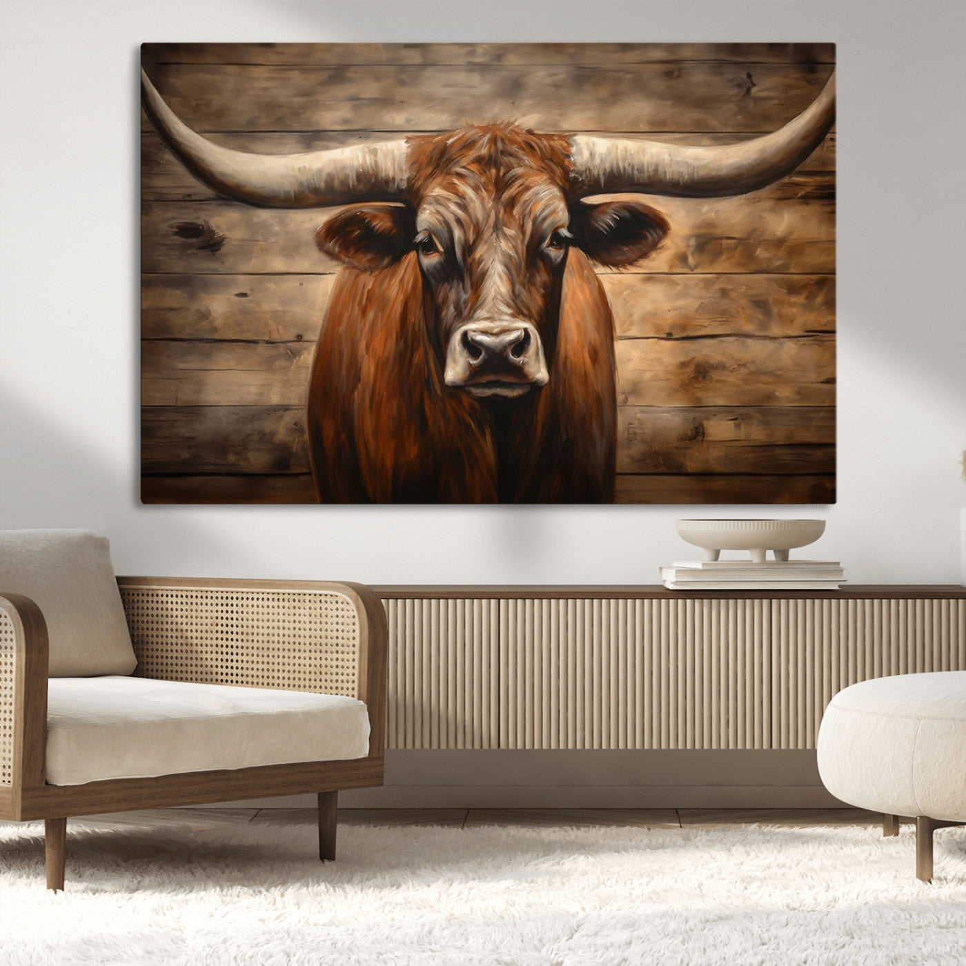 77556-MGV-CV-36X24-Longhorn Bull Wall Art | Canvas Print | Ready to Hang | Rustic Farmhouse Wall Decor | Western Barn