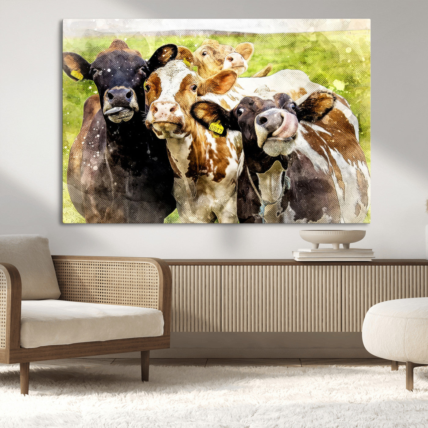 MGV-CV-36X24 - Curious Cows Farmhouse Wall Art | Ready to Hang and Framed Canvas Print | Rustic Farm Decor