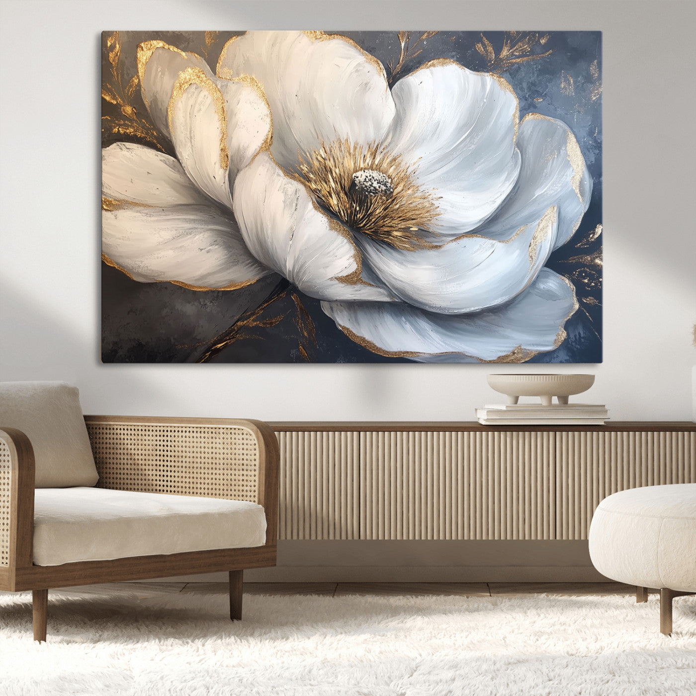 MGV-CV-36X24 - White Magnolia Flower Wall Art Canvas Print | Abstract Floral Wall Decor | Elegant Bloom Artwork |