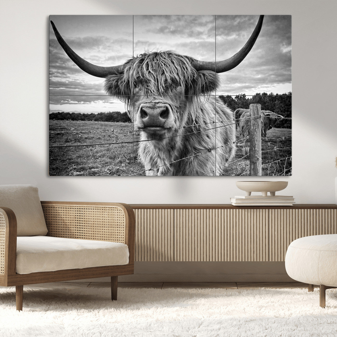MGV-CV-36X24 - Scottish Highland Cow Wall Art Canvas Print | Ready to Hang and Framed | Rustic Farmhouse Decor