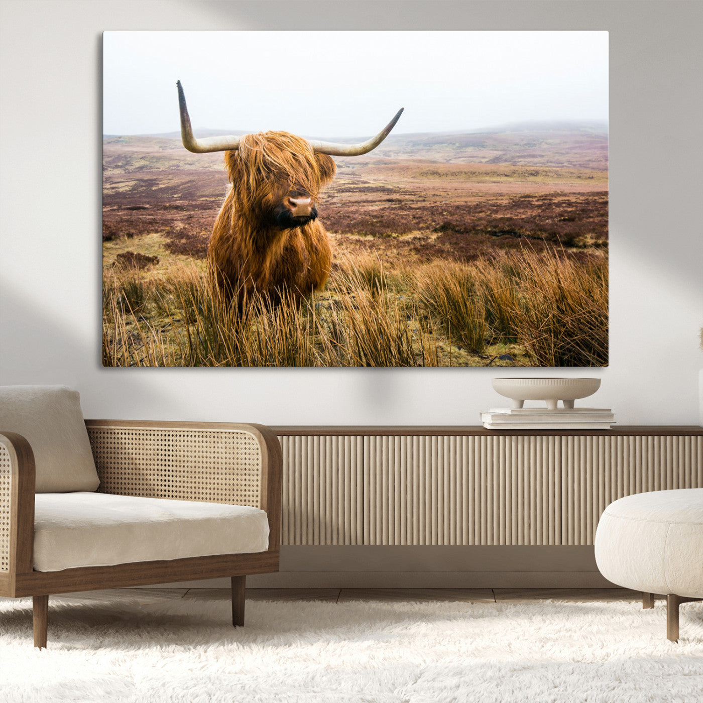 97274-MGV-CV-36X24-Scottish Highland Cow Canvas Wall Art – Rustic Farmhouse Charm with Highland Cattle – Ready to Hang