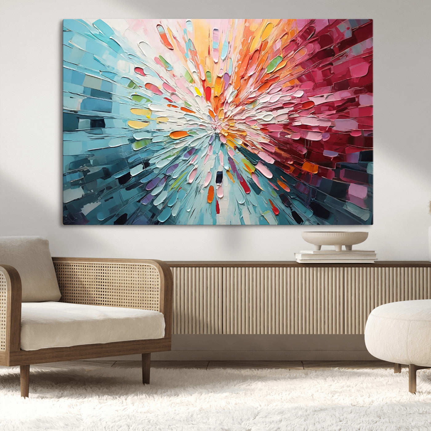 MGV-CV-36X24 - Radiant Bloom Abstract Floral Wall Art Canvas Print - Colorful Burst - Modern Living Room Decor -