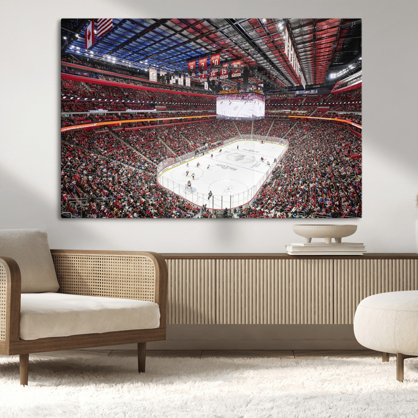 MGV-CV-36X24 - Barton Malow Little Caesars Arena Detroit Wall Art Canvas Print - Detroit Hockey and Basketball