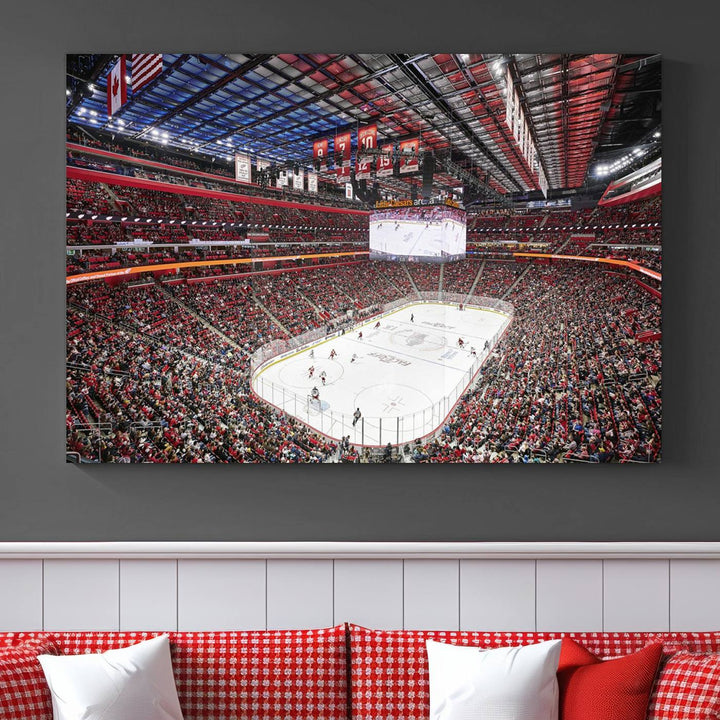 Barton Malow Little Caesars Arena Detroit Wall Art Canvas Print - Detroit Hockey and Basketball Stadium Print