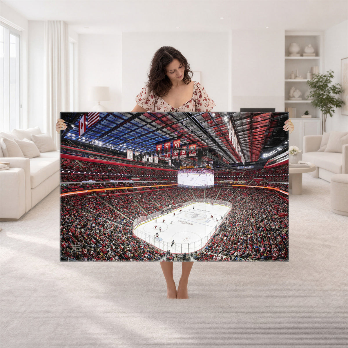 62263-MGV-CV-36X24 - Barton Malow Little Caesars Arena Detroit Wall Art Canvas Print - Detroit Hockey and Basketball
