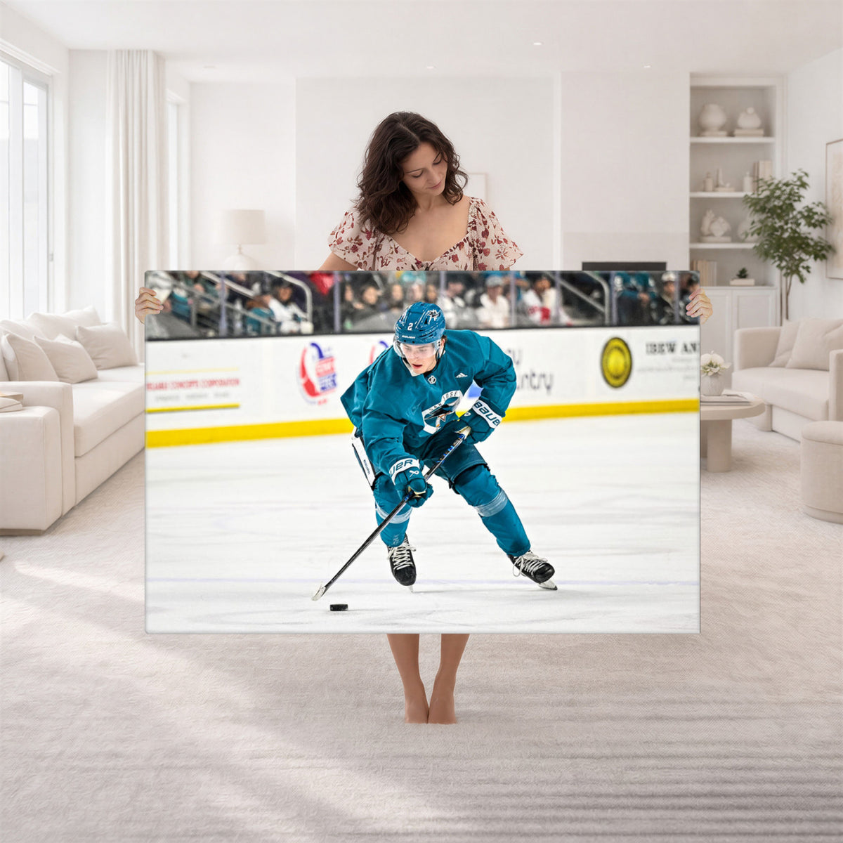 69179-MGV-CV-36X24 - San Jose Sharks Ice Hockey Player Wall Art Canvas Print