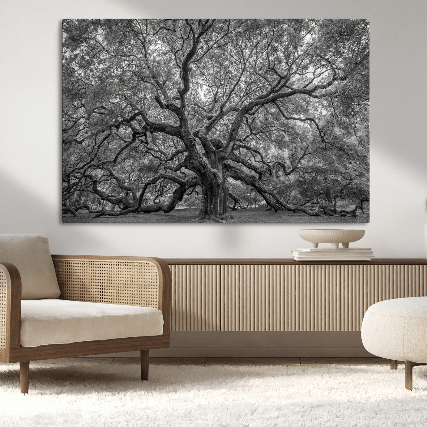 97240-MGV-CV-36X24-Majestic Angel Oak Tree Black and White Canvas Print – Multi Panel Wall Art, Giclée Print, Ready to