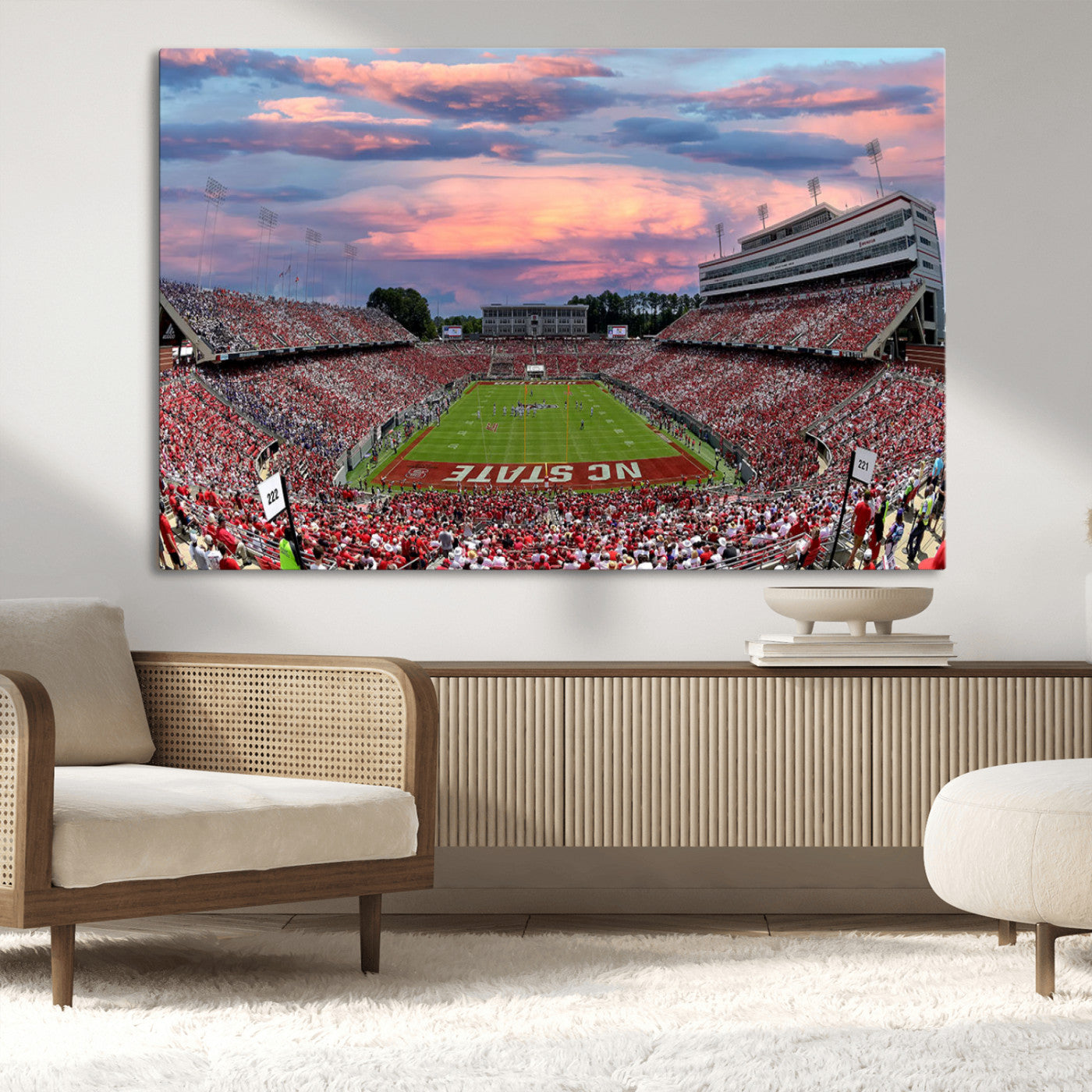MGV-CV-36X24 - Carter-Finley Stadium Art Sunset Game Triple Canvas Wall Art - NC State Wolfpack Football Match