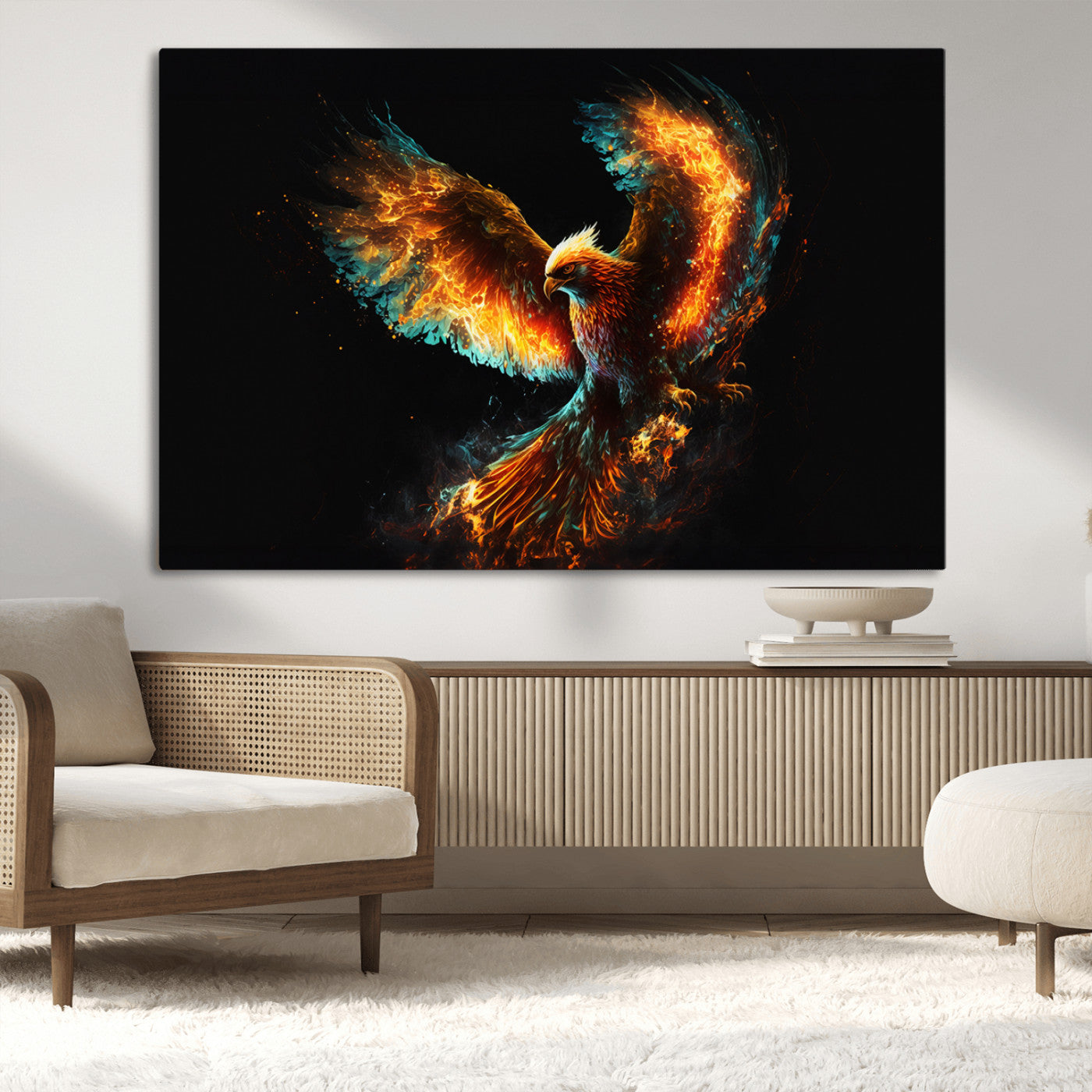 MGV-CV-36X24 - Fiery Phoenix Canvas Print | Ready to Hang Wall Art | Bold Fantasy Decor for Living Room | Majestic