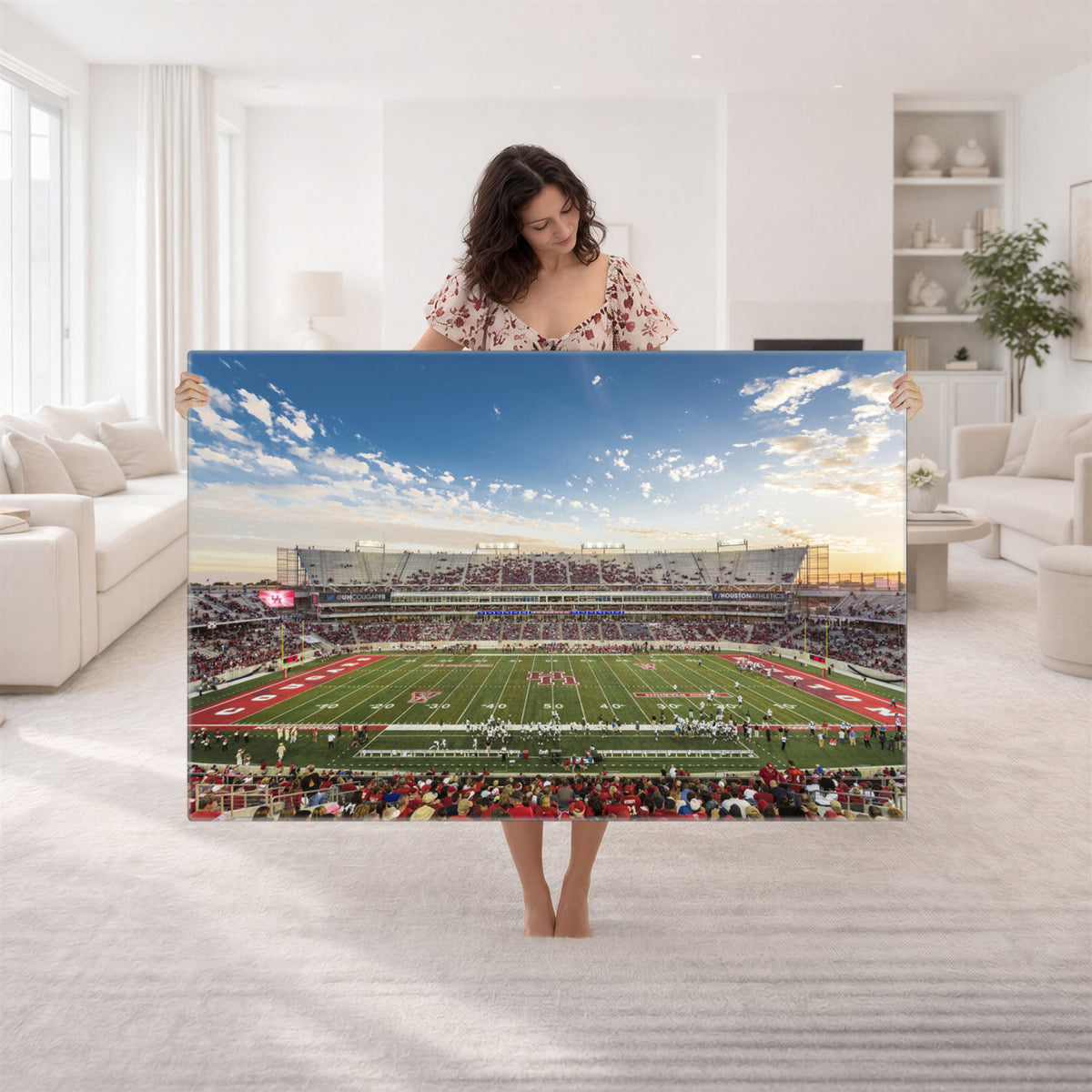 36612-MGV-CV-36X24 - Framed Houston Cougars Football Team Print - Houston TDECU Stadium Wall Art Canvas Print
