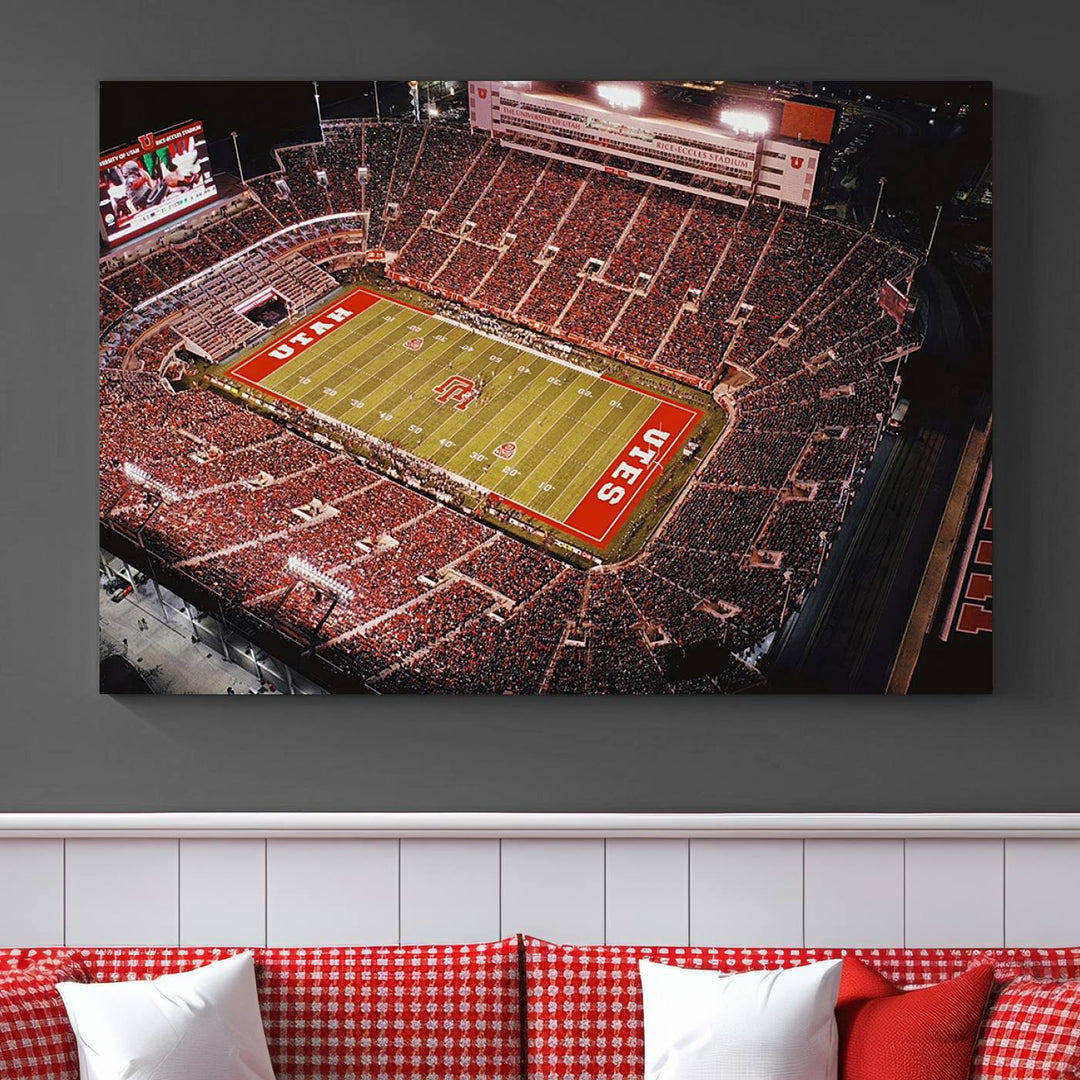 Utah Utes Football Team Print - Salt Lake City Rice-Eccles Stadium Wall Art Canvas Print