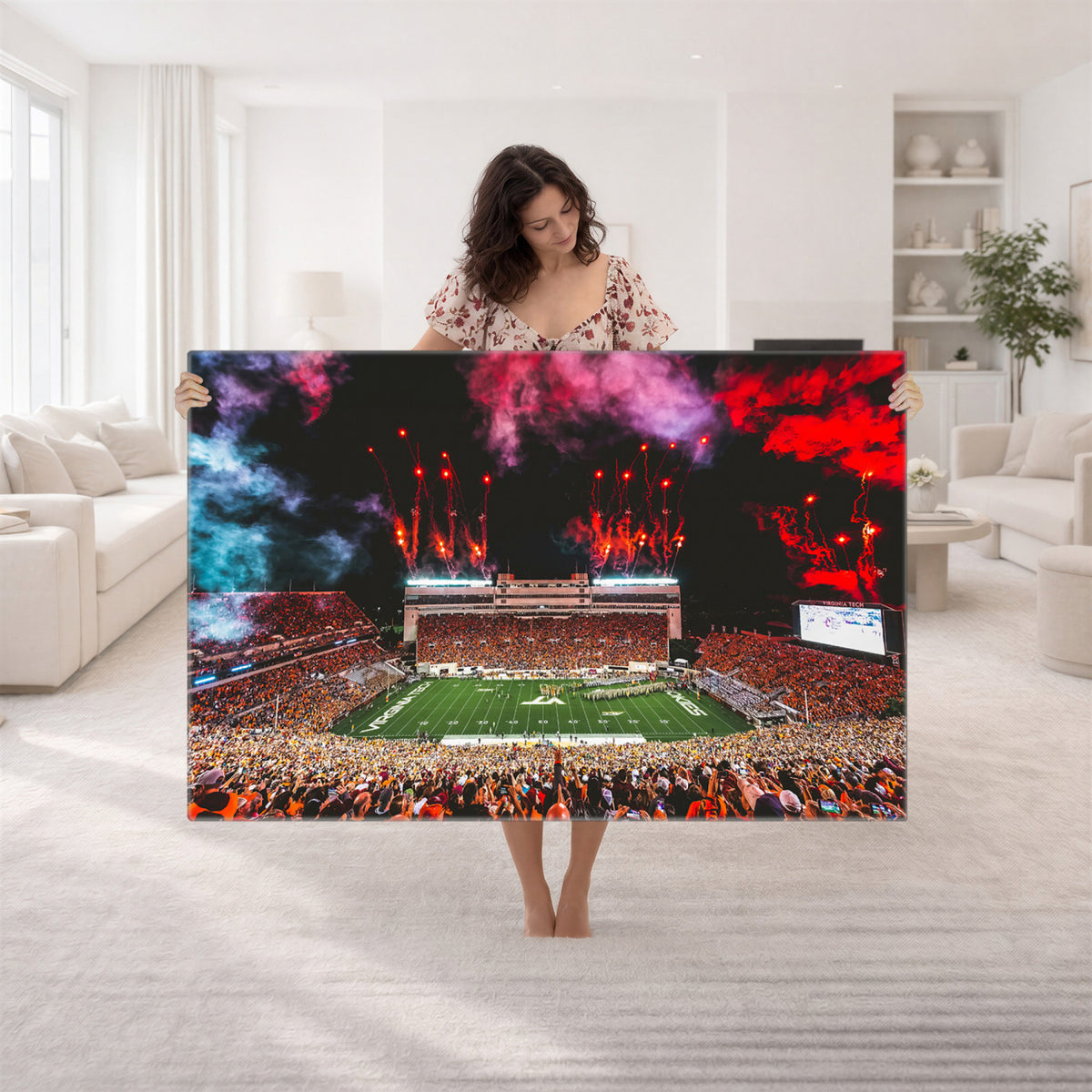 65761-MGV-CV-36X24 - Virginia Tech Hokies Football Team Print - Blacksburg Lane Stadium Wall Art Canvas Print