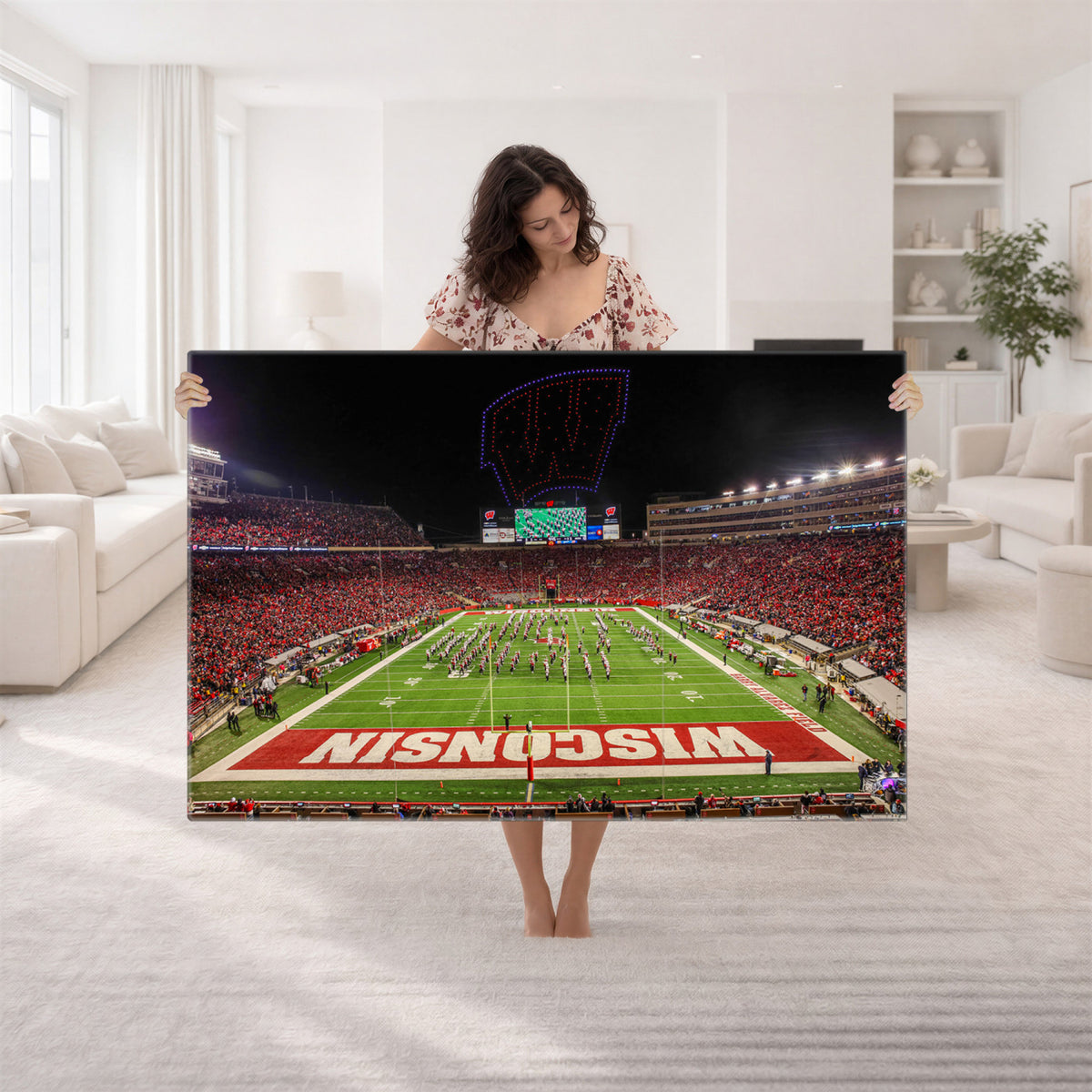 34125-MGV-CV-36X24 - Wisconsin Badgers Football Team Print Canvas- Madison Camp Randall Stadium Wall Art Canvas Print