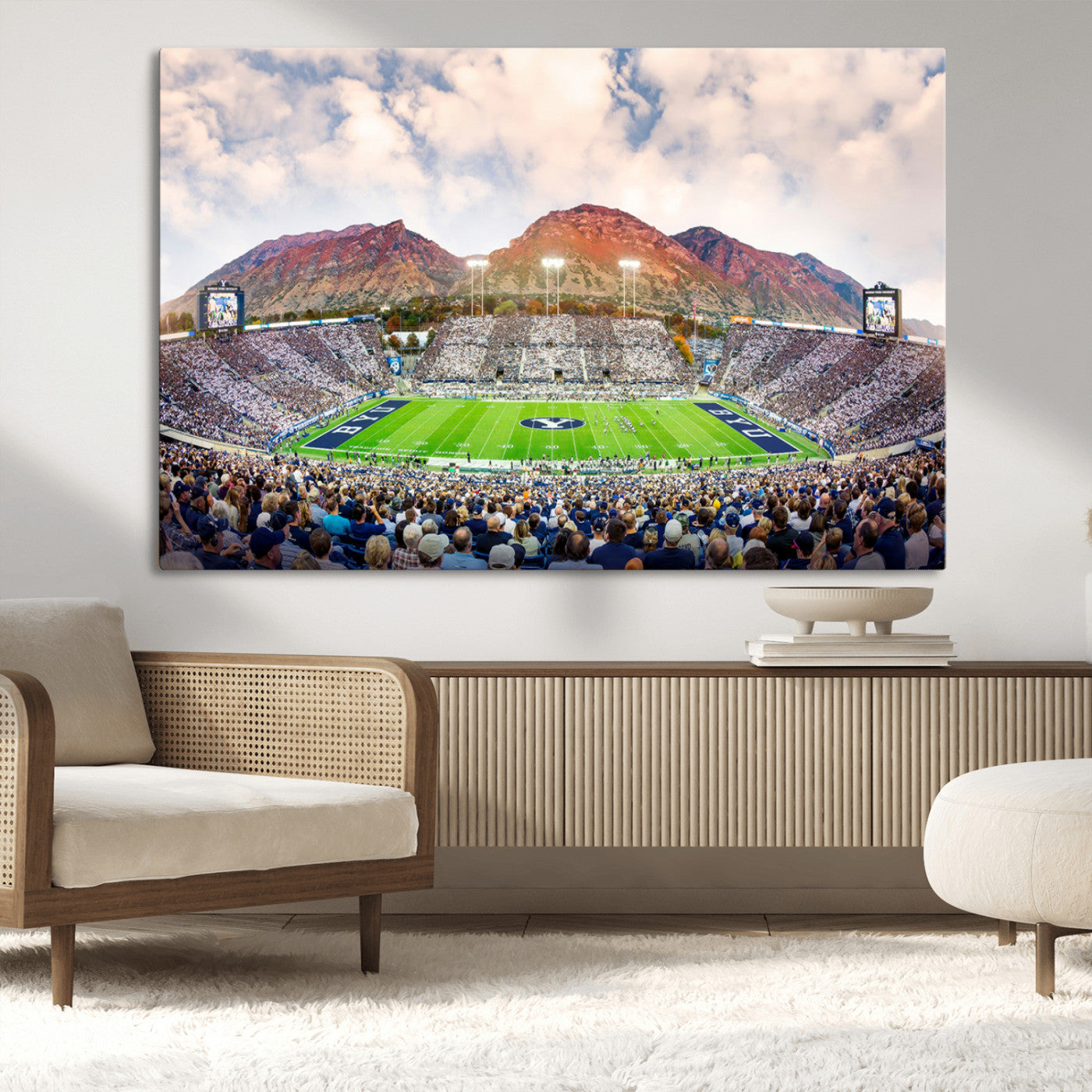 MGV-CV-36X24 - Brigham Young University Cougars Football Team Print - Provo LaVell Edwards Stadium Wall Art Canvas