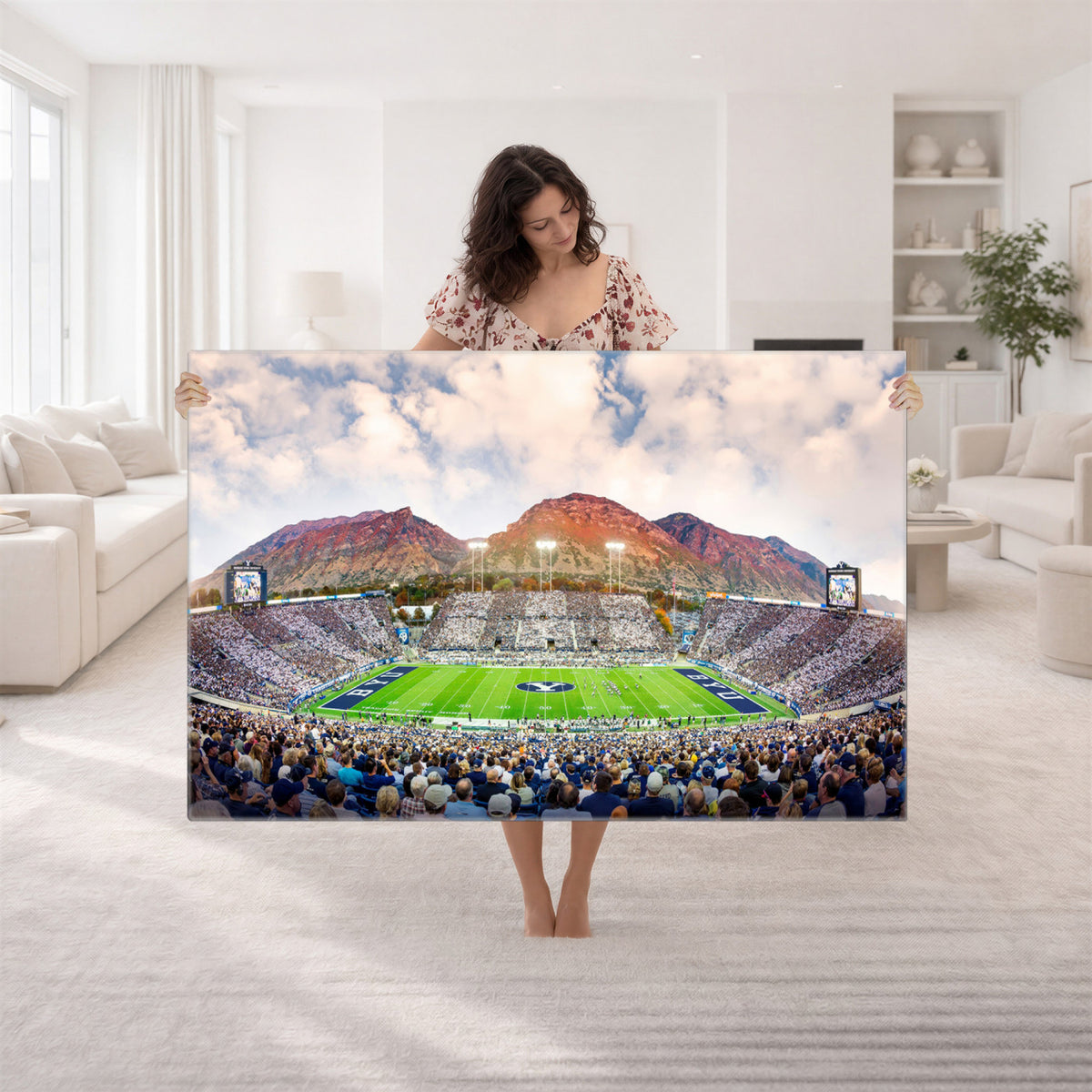 85734-MGV-CV-36X24 - Brigham Young University Cougars Football Team Print - Provo LaVell Edwards Stadium Wall Art Canvas