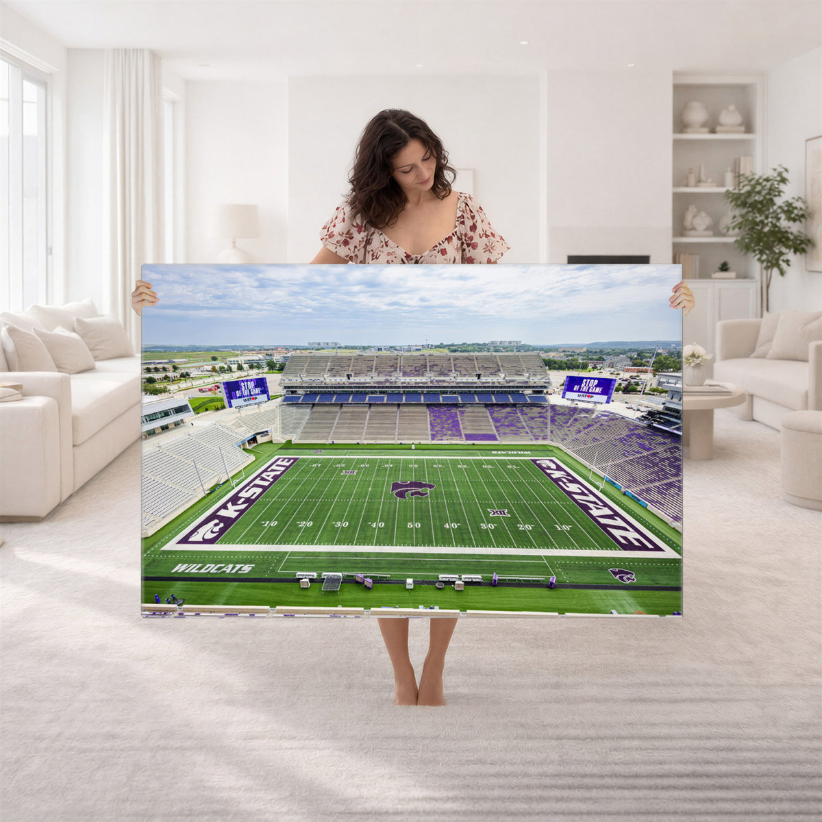 29452-MGV-CV-36X24 - KState Wildcats Football Team Print - Manhattan Bill Snyder Family Football Stadium Wall Art Canvas