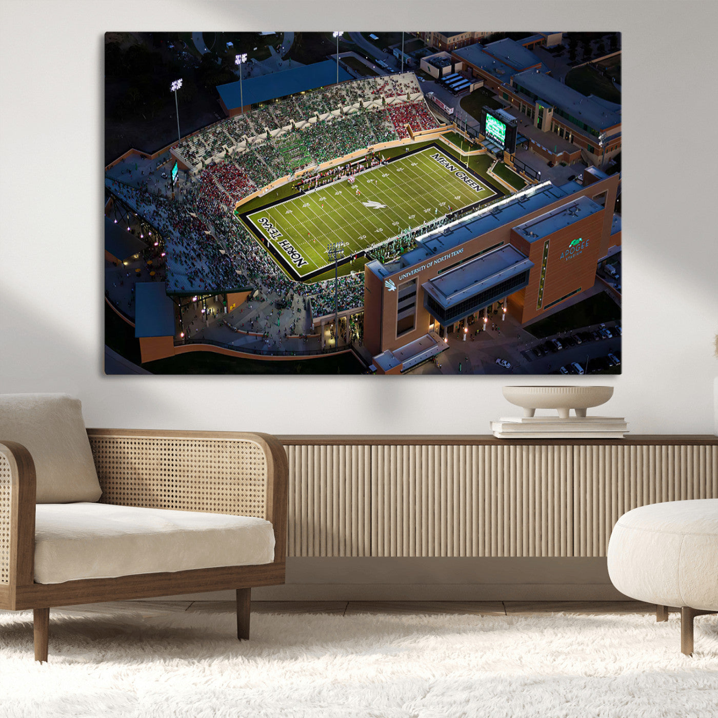 MGV-CV-36X24 - University of North Texas Mean Green Football Artwork, Football Team Print - Denton DATCU Stadium