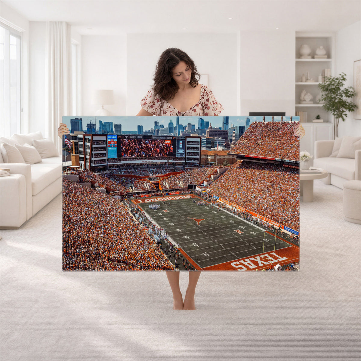 92103-MGV-CV-36X24 - University of Texas Longhorns Football Team Print - Austin Darrell K Royal-Texas Memorial Stadium
