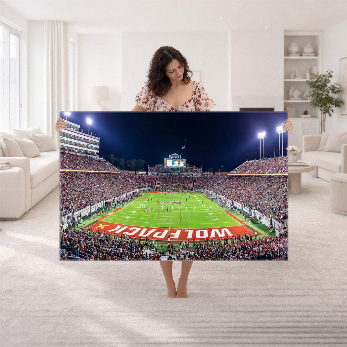 80943-MGV-CV-36X24 - Wolfpack Football Team Print - Raleigh Carter-Finley Stadium Wall Art Canvas Print