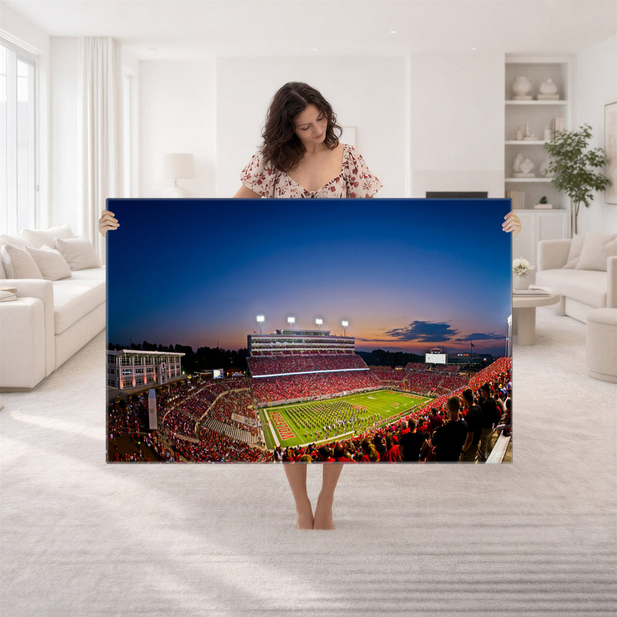 76202-MGV-CV-36X24 - Wolfpack Football Team Wall Art Print - Raleigh Carter-Finley Stadium Wall Art Canvas Print
