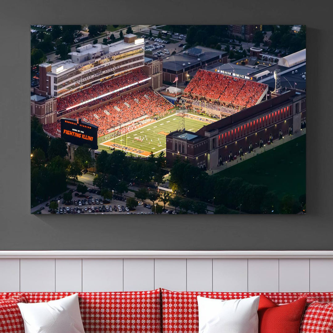 University of Illinois Fighting Illini Football Team Print - Champaign Illinois Memorial Stadium Wall Art Canvas Print