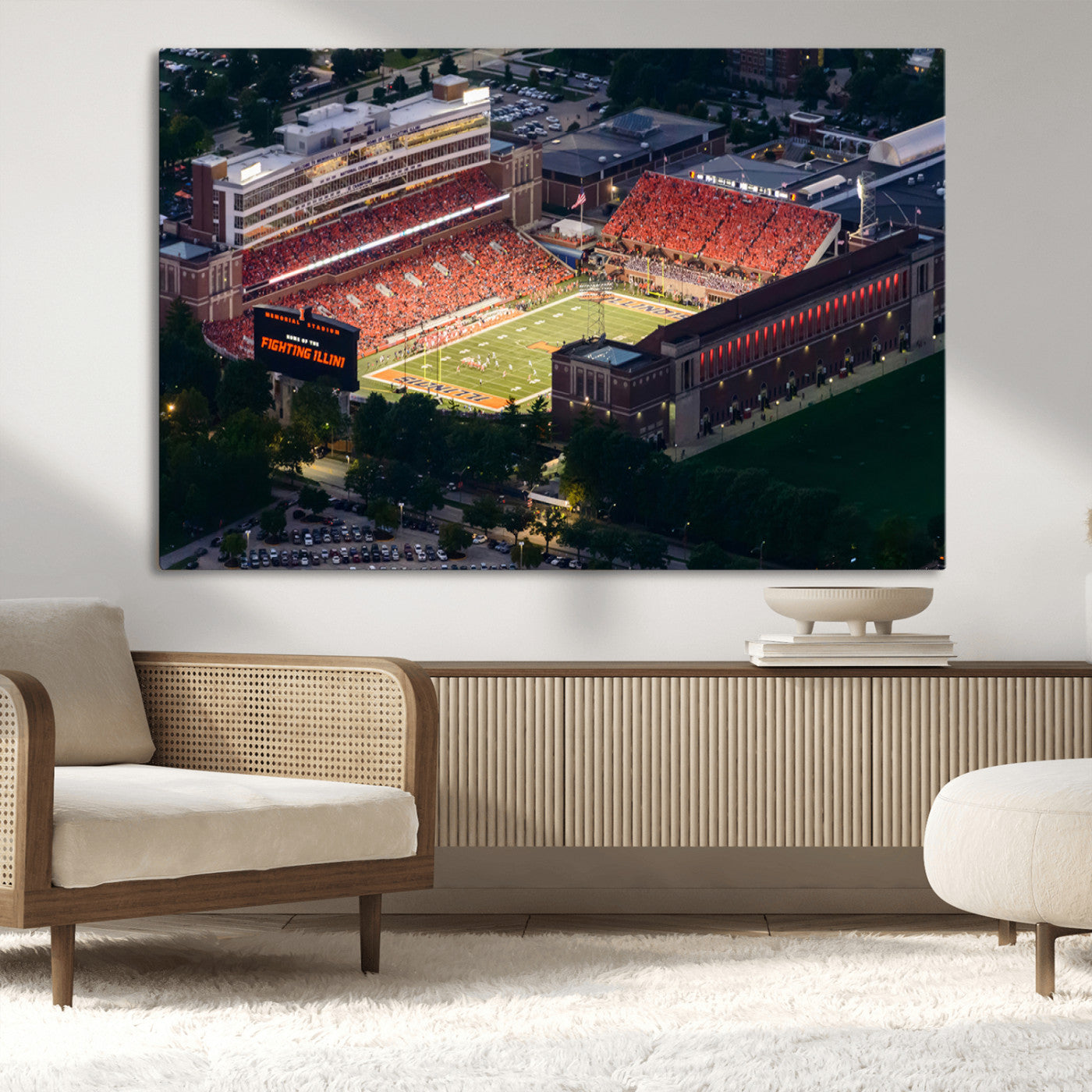 MGV-CV-36X24 - University of Illinois Fighting Illini Football Team Print - Champaign Illinois Memorial Stadium