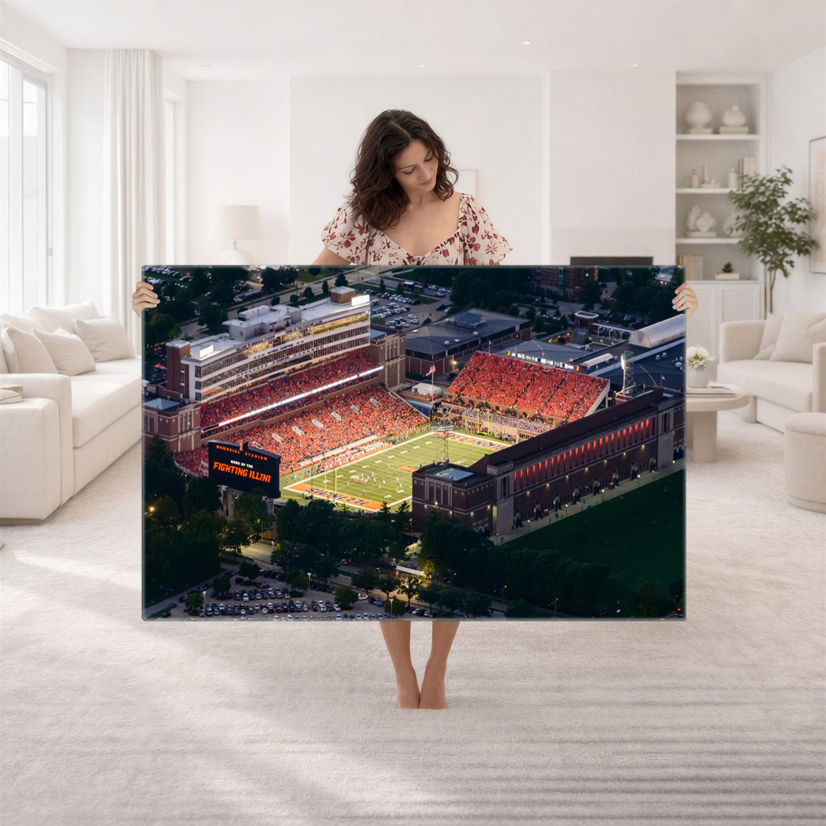 78052-MGV-CV-36X24 - University of Illinois Fighting Illini Football Team Print - Champaign Illinois Memorial Stadium