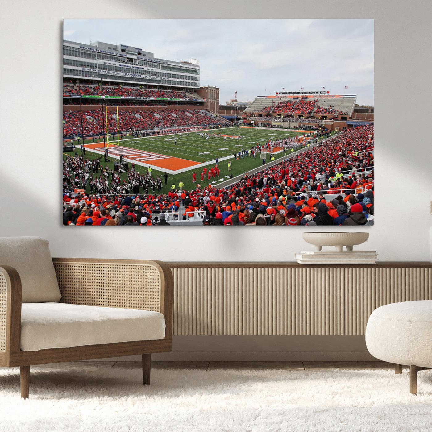 MGV-CV-36X24 - University of Illinois Fighting Illini Football Team Print - Champaign Illinois Memorial Stadium