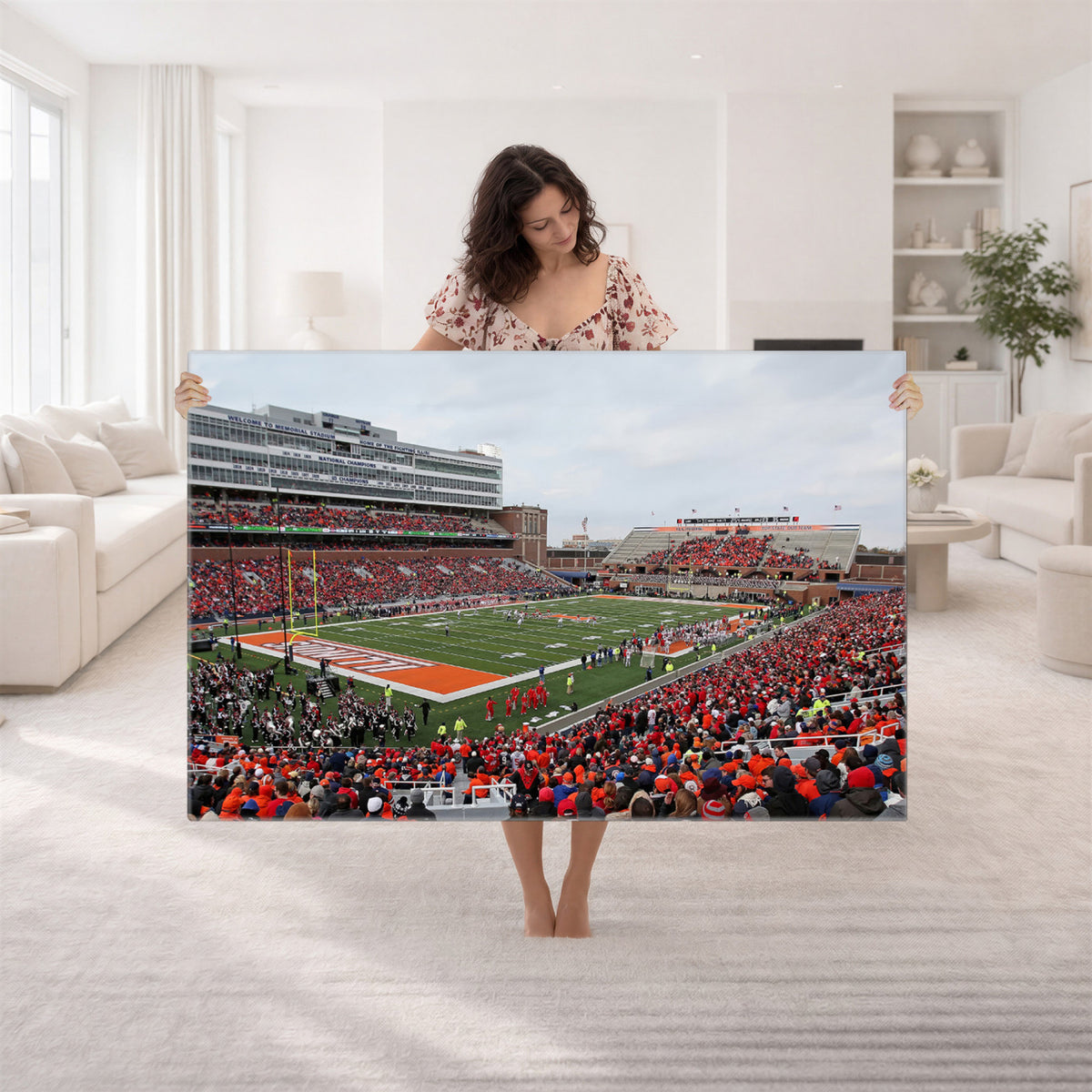 86851-MGV-CV-36X24 - University of Illinois Fighting Illini Football Team Print - Champaign Illinois Memorial Stadium